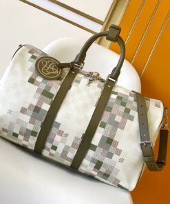 LV一比一M00160 Keepall 50棋盤格編織風旅行袋軍綠設計推薦