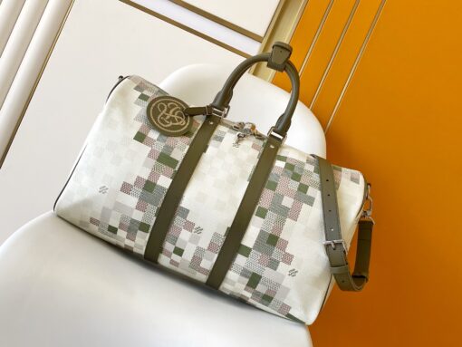 LV一比一M00160 Keepall 50棋盤格編織風旅行袋軍綠設計推薦