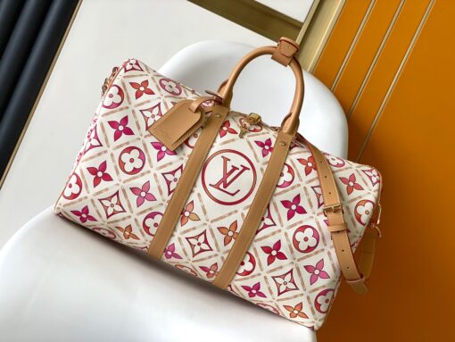 LV高仿M11251 Keepall 50粉紅Monogram Giant拼紋旅行袋推薦款
