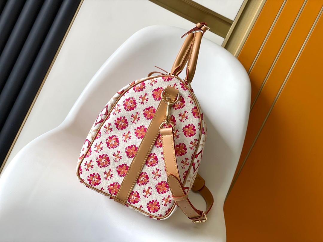 LV高仿M11251 Keepall 50粉紅Monogram Giant拼紋旅行袋推薦款｜歐美奢侈品精品推薦