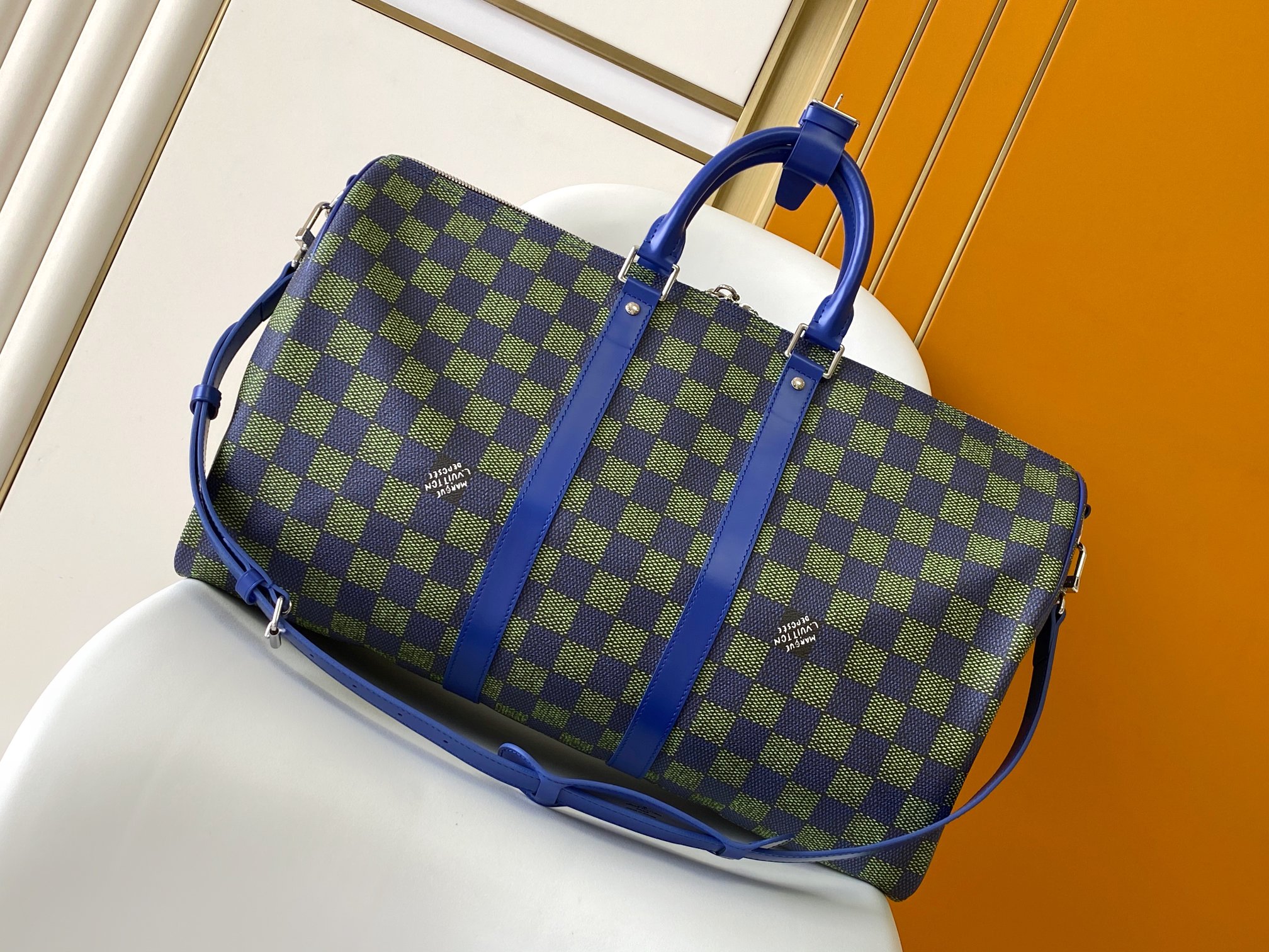 LV原單M00161 Keepall 50藍綠Damier格紋旅行袋潮流設計推薦｜歐美奢侈品精品推薦