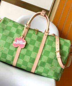 LV高仿M40667 Keepall 50綠色Damier編織風旅行袋春夏人氣款推薦
