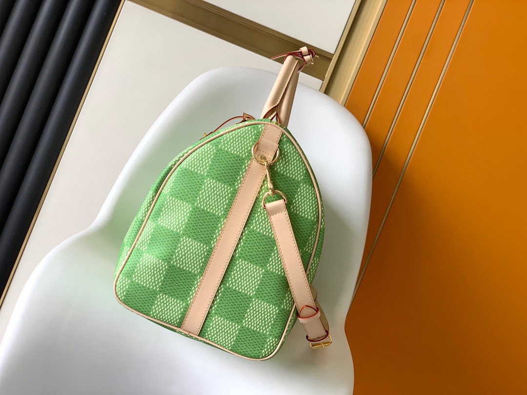 LV高仿M40667 Keepall 50綠色Damier編織風旅行袋春夏人氣款推薦｜歐美奢侈品精品推薦