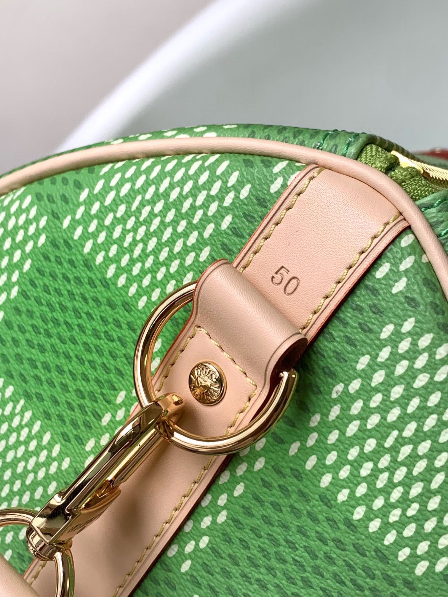 LV高仿M40667 Keepall 50綠色Damier編織風旅行袋春夏人氣款推薦｜歐美奢侈品精品推薦