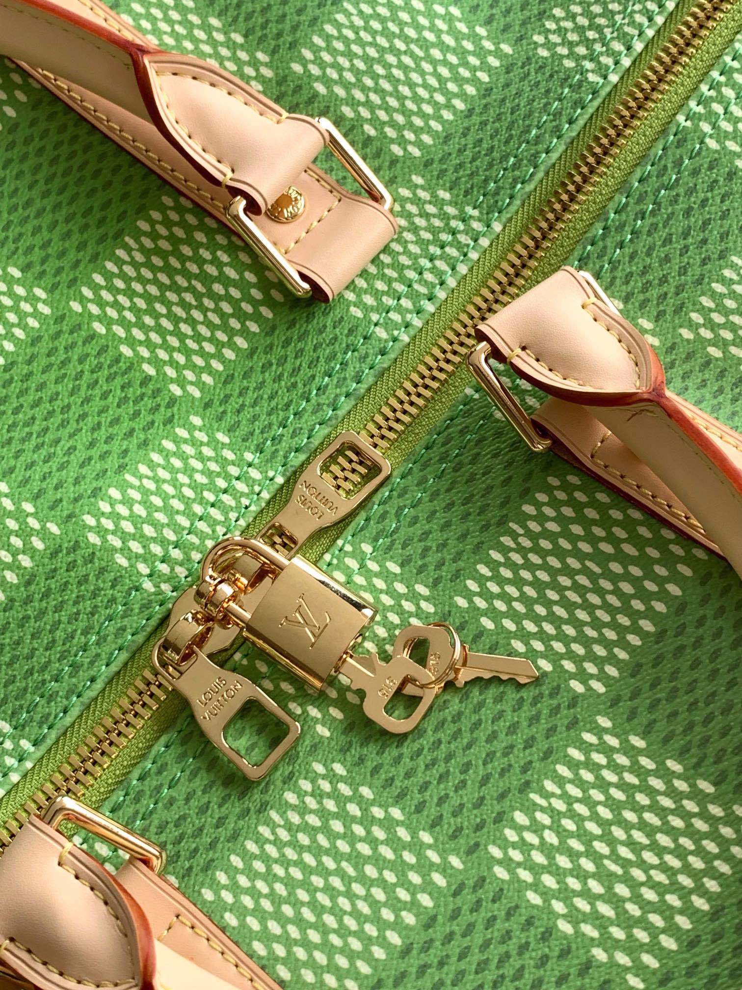 LV高仿M40667 Keepall 50綠色Damier編織風旅行袋春夏人氣款推薦｜歐美奢侈品精品推薦