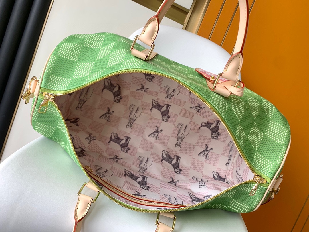 LV高仿M40667 Keepall 50綠色Damier編織風旅行袋春夏人氣款推薦｜歐美奢侈品精品推薦