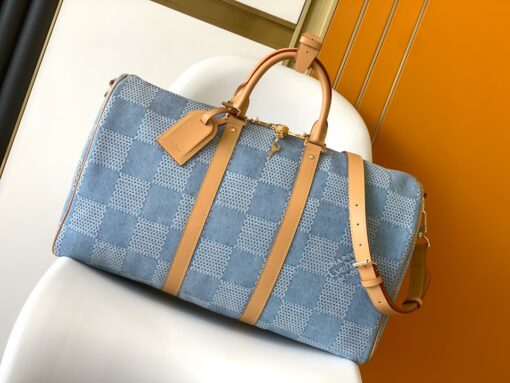 LV一比一N40739 Keepall 50牛仔藍Damier Denim旅行袋時尚推薦款
