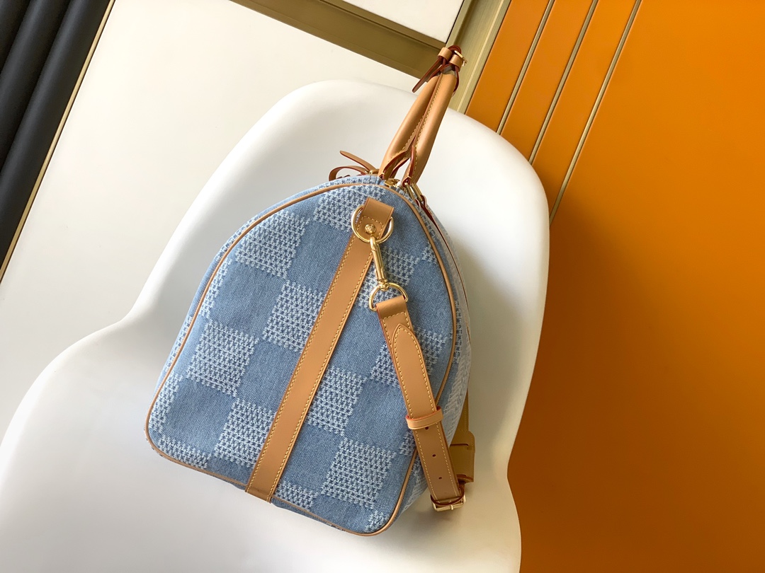 LV一比一N40739 Keepall 50牛仔藍Damier Denim旅行袋時尚推薦款｜歐美奢侈品精品推薦
