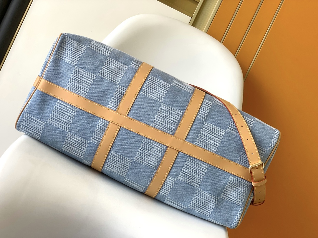LV一比一N40739 Keepall 50牛仔藍Damier Denim旅行袋時尚推薦款｜歐美奢侈品精品推薦