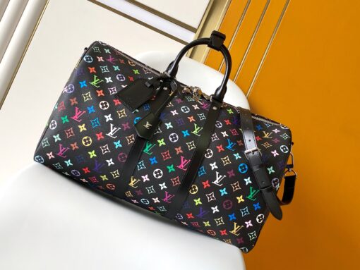 LV高仿M13745 Keepall 50黑色Multicolor彩色老花旅行袋時尚推薦