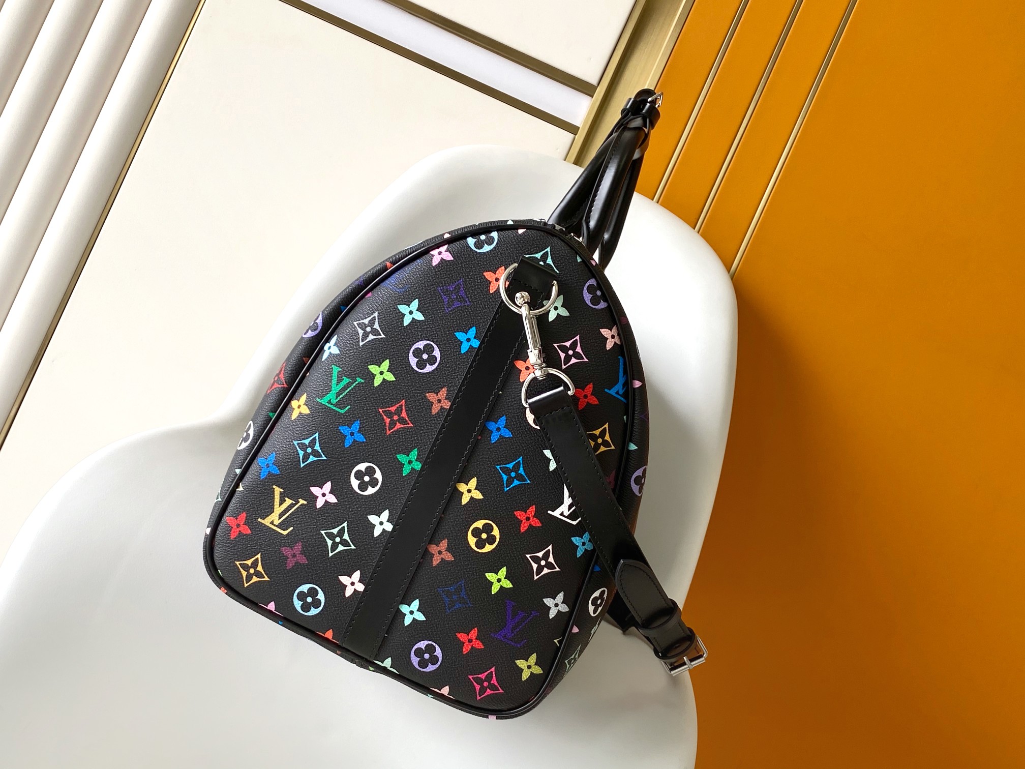LV高仿M13745 Keepall 50黑色Multicolor彩色老花旅行袋時尚推薦｜歐美奢侈品精品推薦