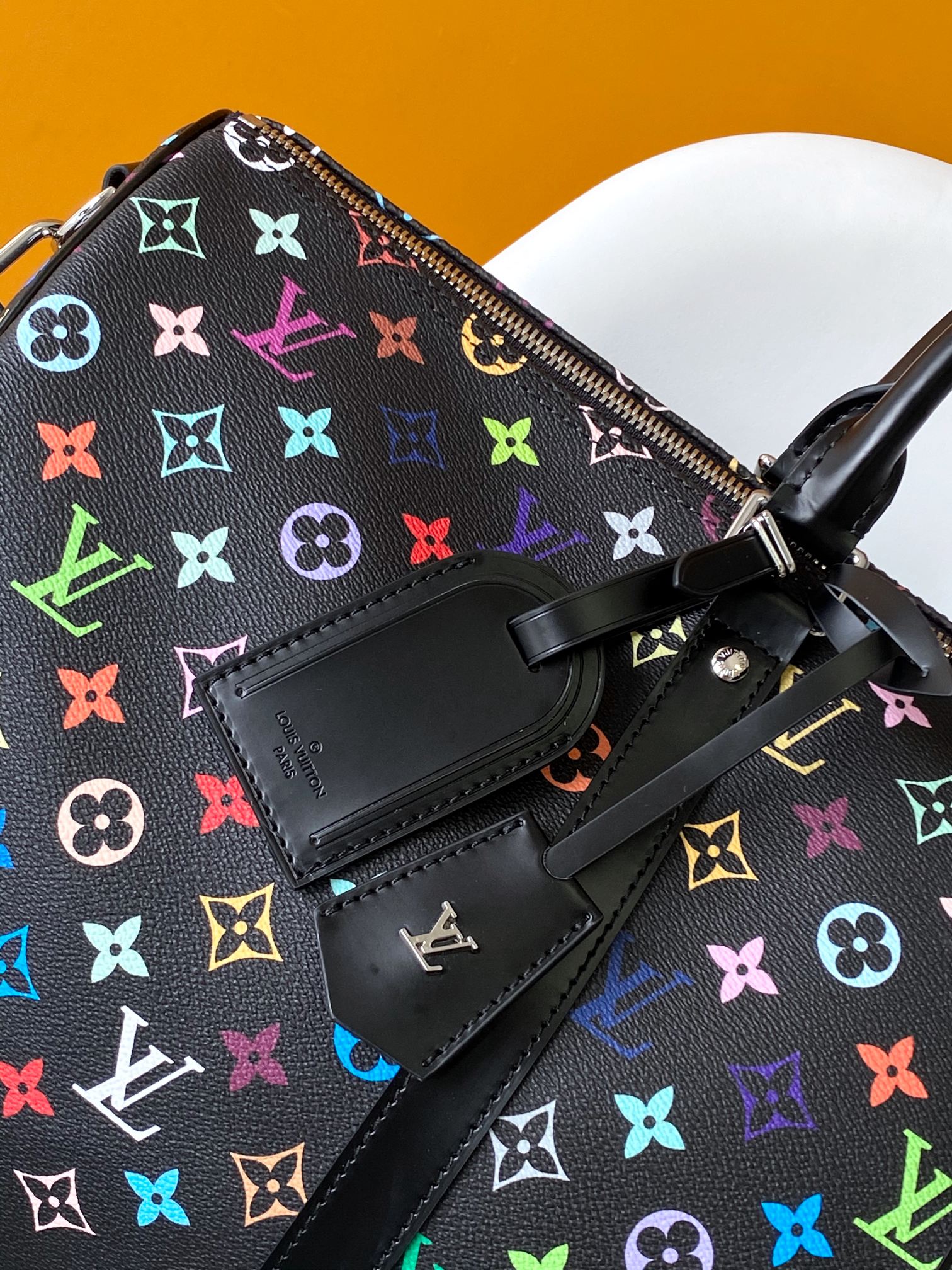 LV高仿M13745 Keepall 50黑色Multicolor彩色老花旅行袋時尚推薦｜歐美奢侈品精品推薦