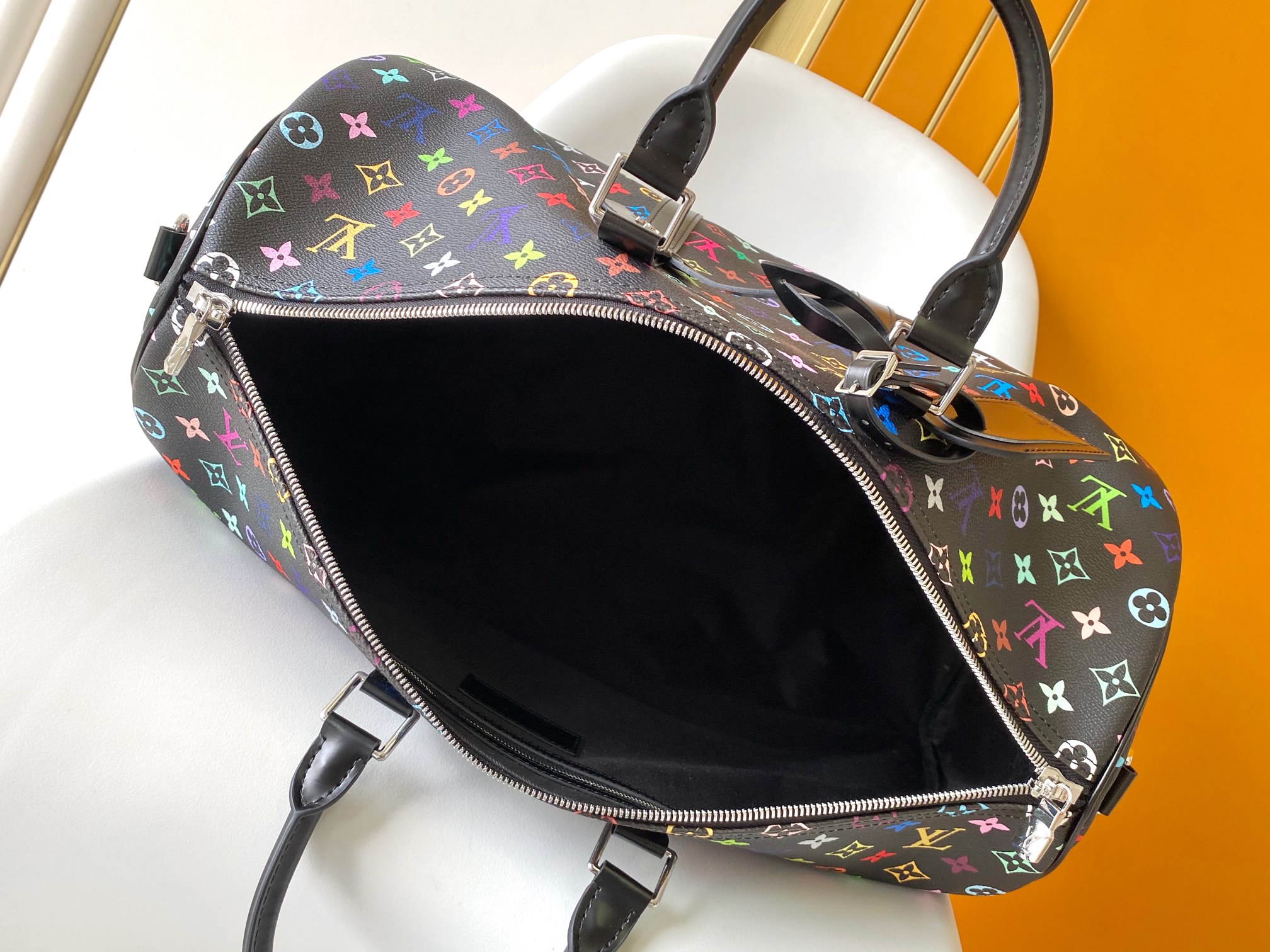 LV高仿M13745 Keepall 50黑色Multicolor彩色老花旅行袋時尚推薦｜歐美奢侈品精品推薦