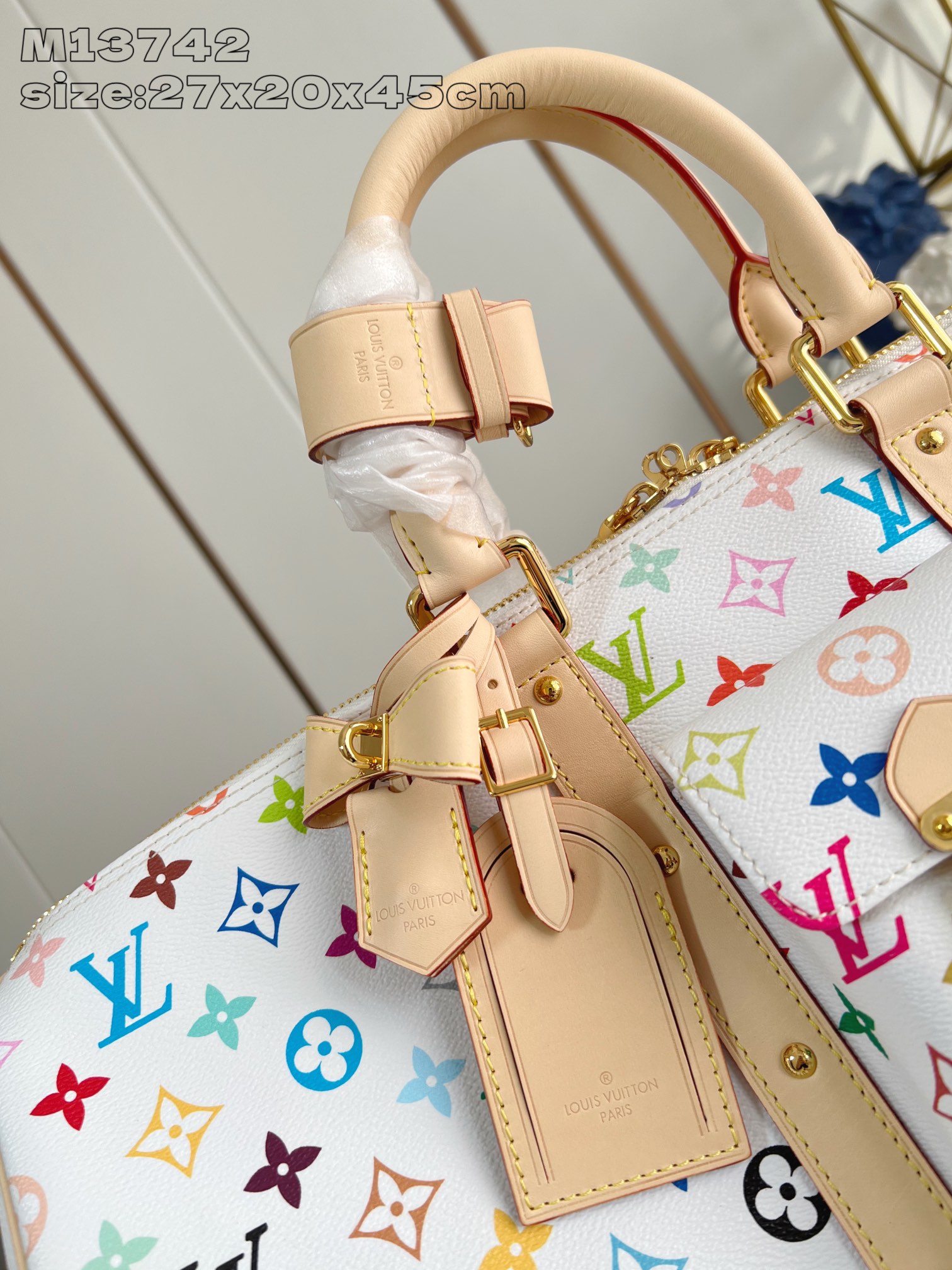 LV原單M13742 Keepall 45白色Multicolor彩色老花小號旅行袋推薦｜歐美奢侈品精品推薦