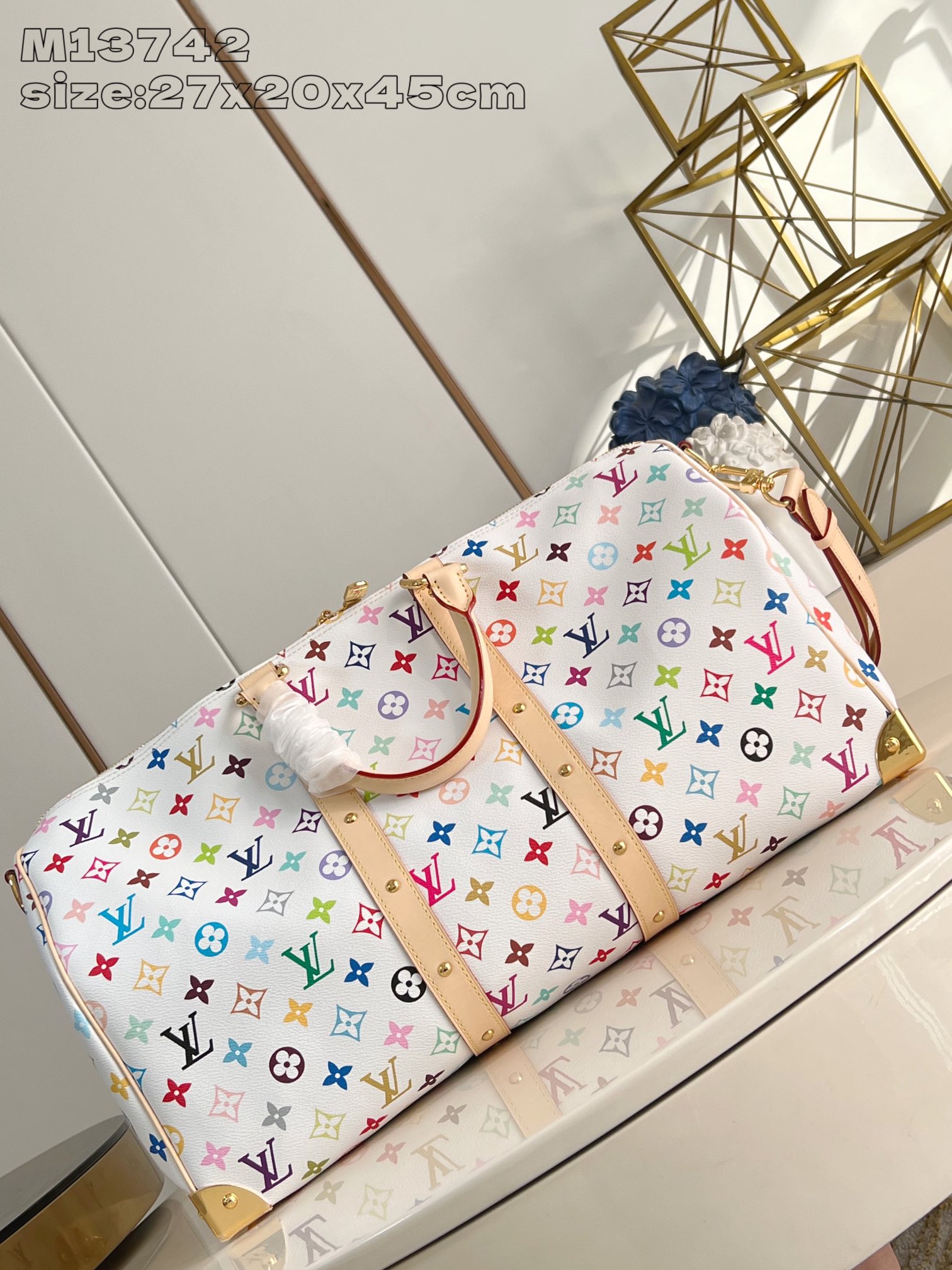 LV原單M13742 Keepall 45白色Multicolor彩色老花小號旅行袋推薦｜歐美奢侈品精品推薦
