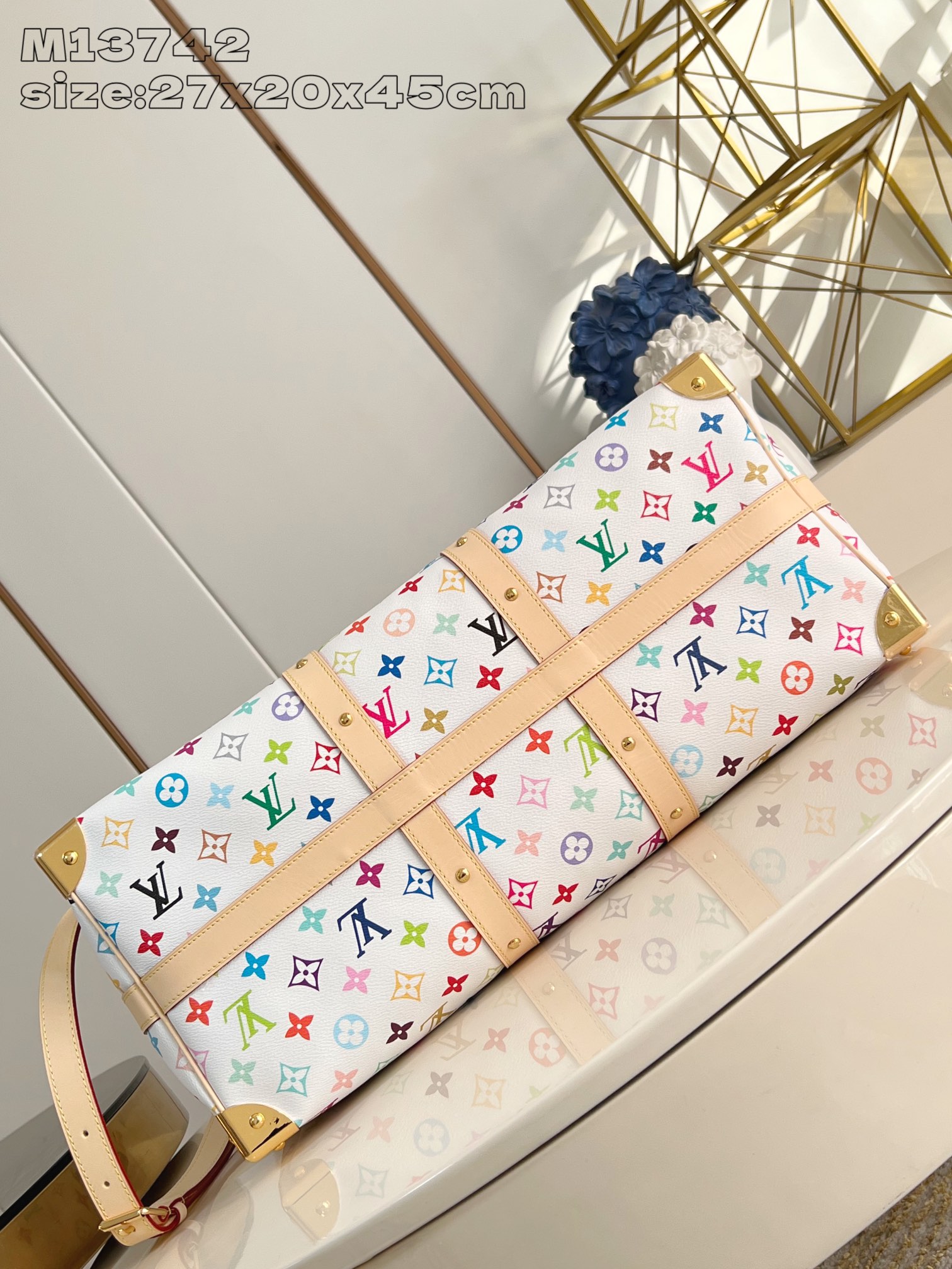LV原單M13742 Keepall 45白色Multicolor彩色老花小號旅行袋推薦｜歐美奢侈品精品推薦