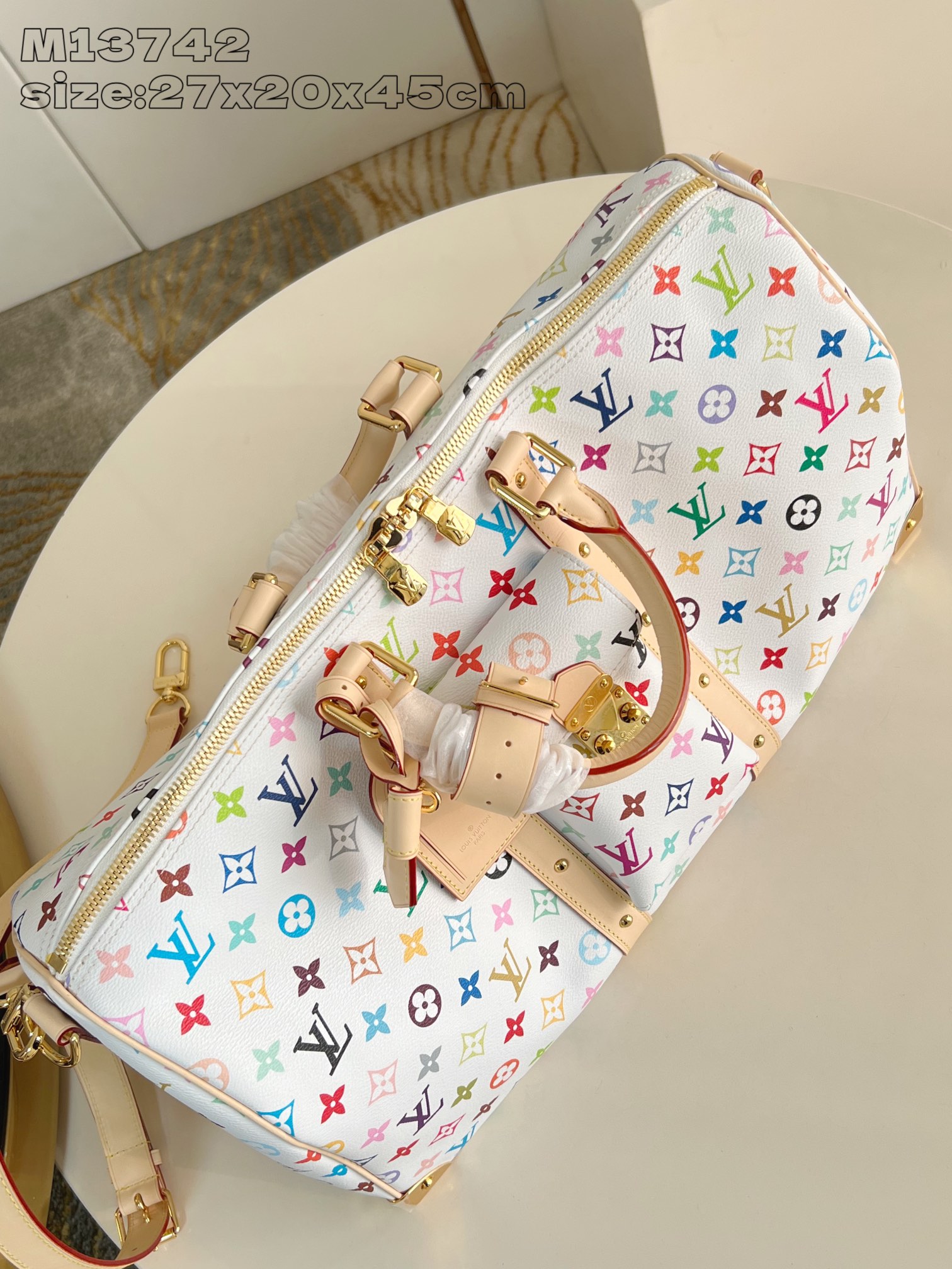 LV原單M13742 Keepall 45白色Multicolor彩色老花小號旅行袋推薦｜歐美奢侈品精品推薦