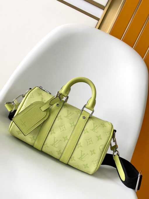 LV高仿M14078 Keepall 25檸檬綠Monogram小牛皮旅行袋夏季時尚推薦