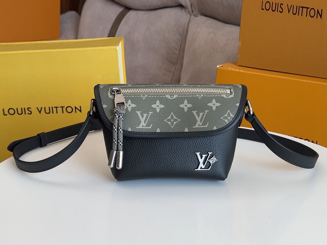LV 精品仿製Monogram拼接黑灰斜背包潮流百搭人氣推薦款｜歐美奢侈品精品推薦