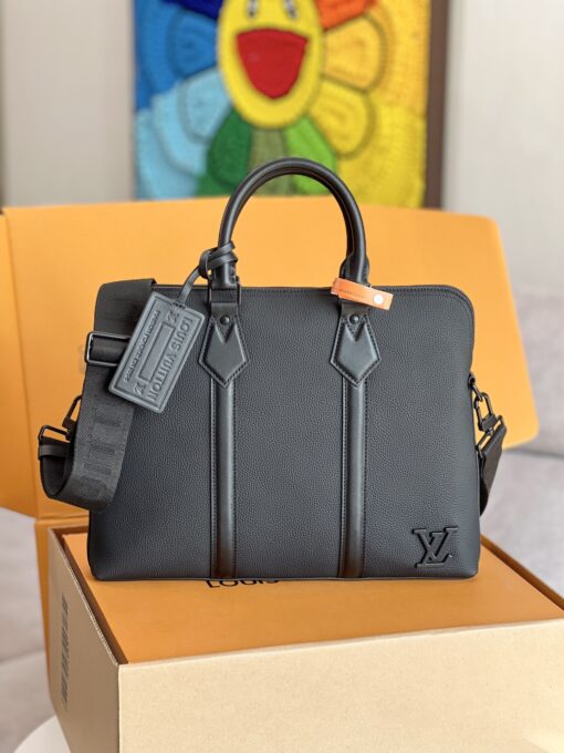 LV A貨黑色全皮手提斜背包 M59159質感通勤推薦款