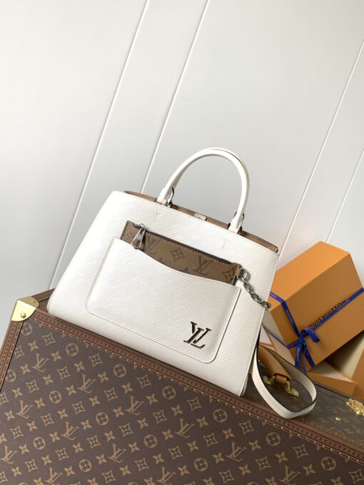 LV 一比一Epi白色壓紋拼Monogram內裡托特包百搭通勤優雅推薦款