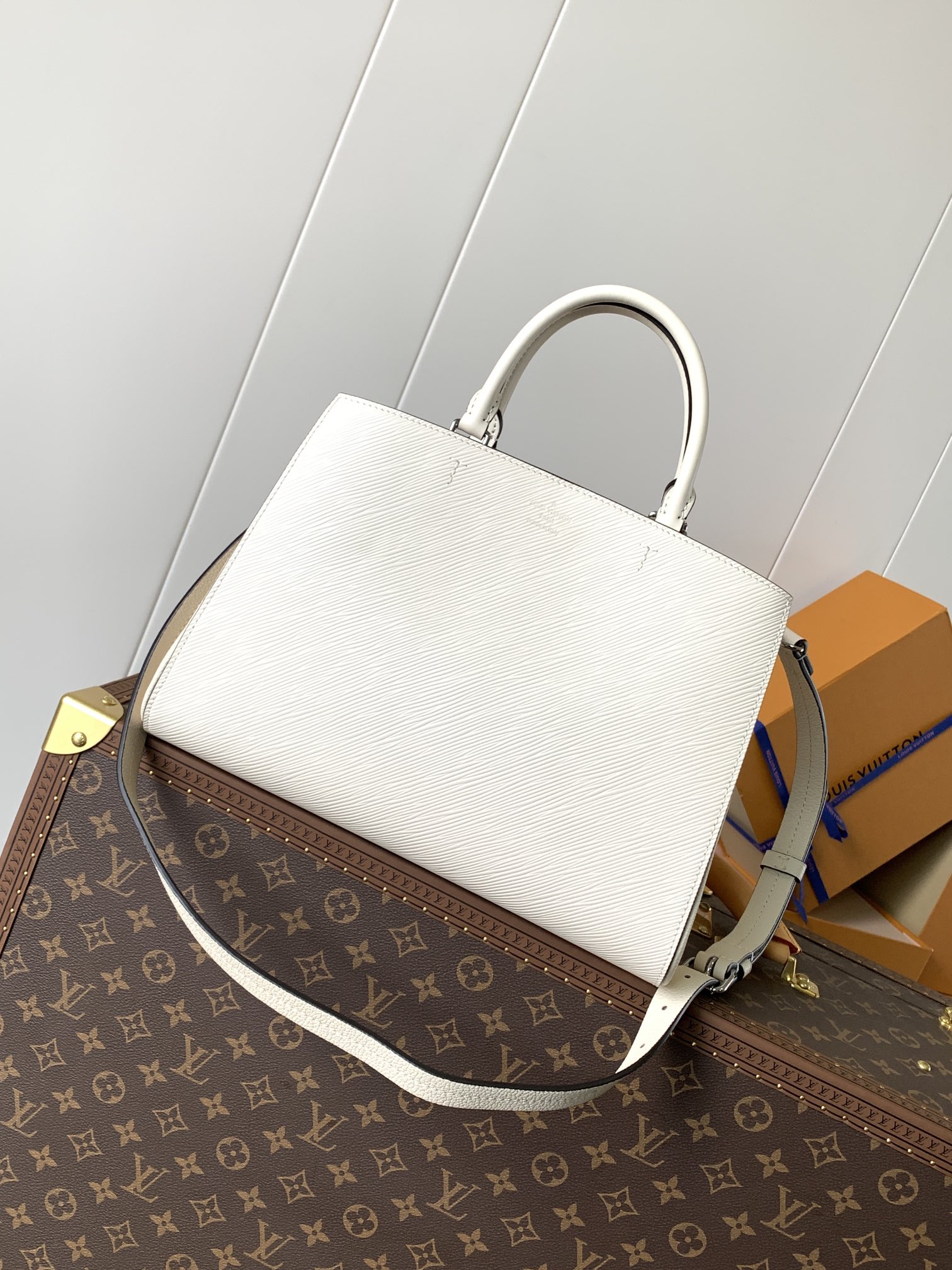 LV 一比一Epi白色壓紋拼Monogram內裡托特包百搭通勤優雅推薦款｜歐美奢侈品精品推薦