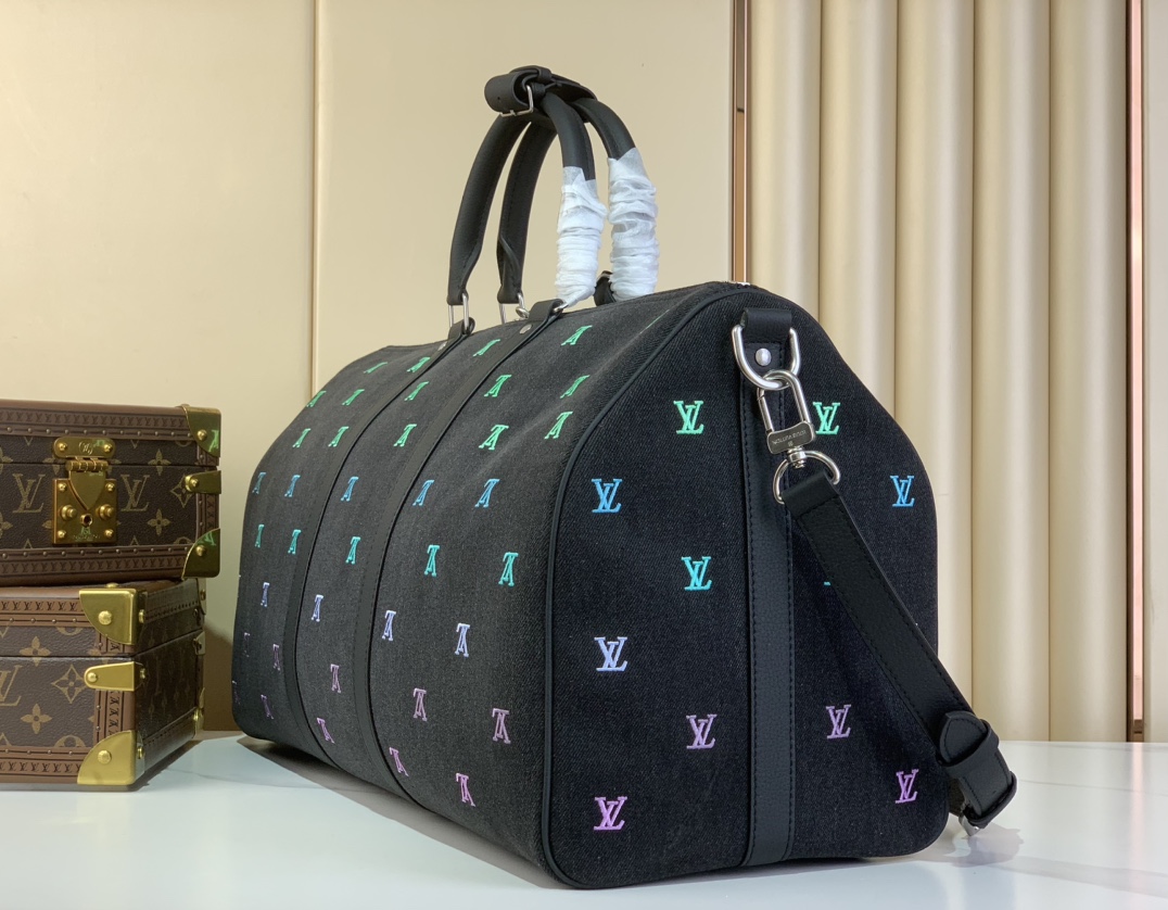 LV高仿M13966 Keepall 50旅行袋彩色Logo帆布潮流百搭推薦｜歐美奢侈品精品推薦