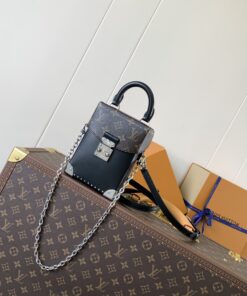 LV精品仿製鎖扣迷你手提包經典老花鏈條款小箱子造型設計