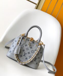 LV高仿Alma BB灰色老花手袋 小巧貝殼包款氣質女用通勤斜背包