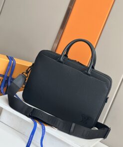 LV高仿黑色商務公事包 男士簡約皮革手提包 通勤輕奢質感款