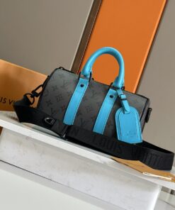 LV A貨Speedy斜背包 黑灰藍拼設計 活力配色精品男包推薦