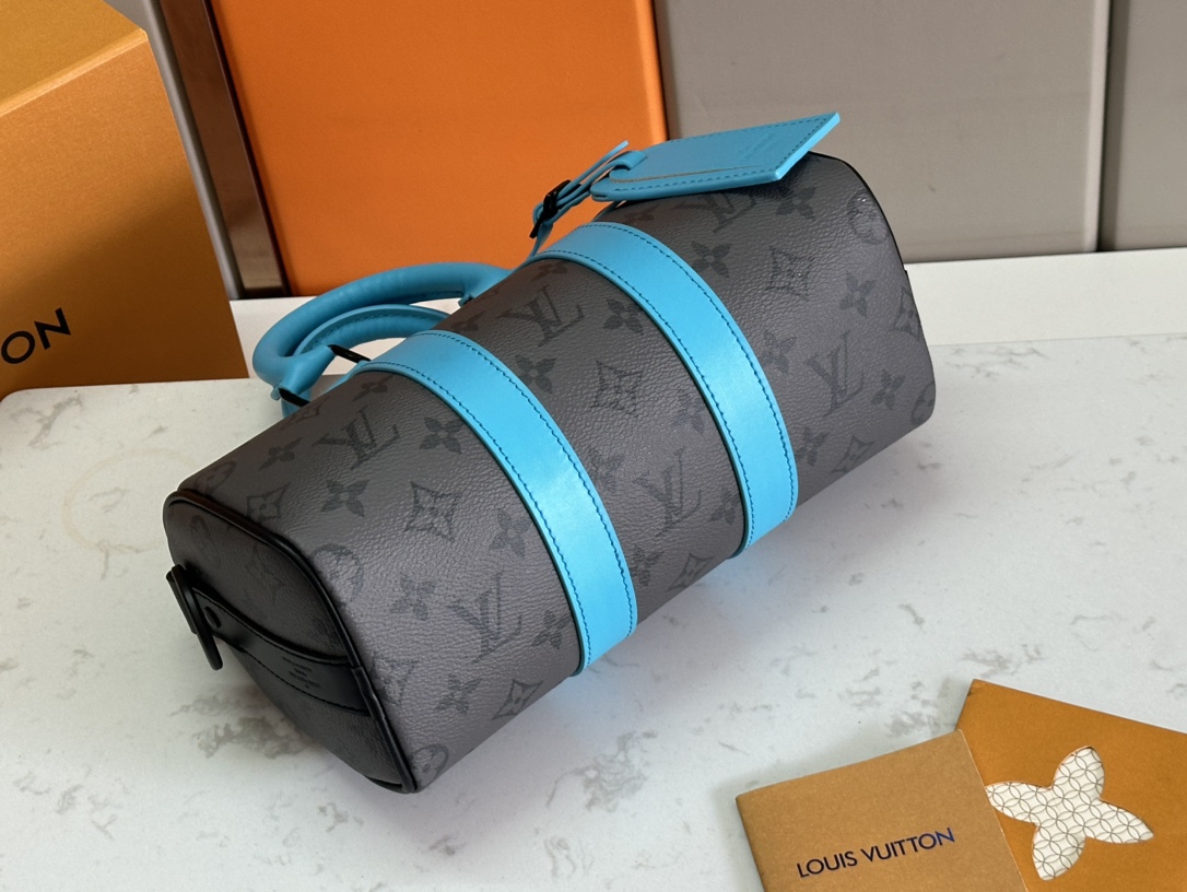 LV A貨Speedy斜背包 黑灰藍拼設計 活力配色精品男包推薦｜歐美奢侈品精品推薦