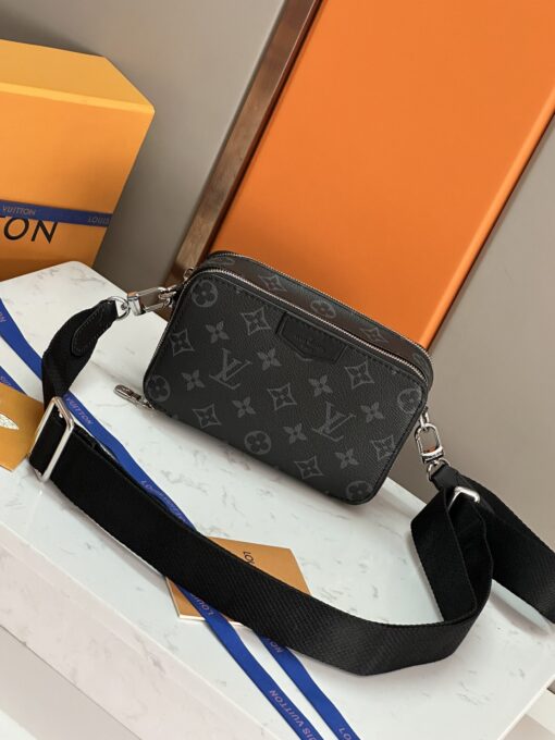 LV A貨黑色斜背包 Eclipse老花雙層拉鍊款 男用輕便出行推薦
