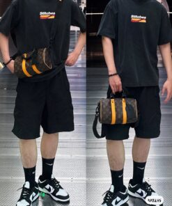 LV 高仿圓筒包 M46687 老花橘邊設計 經典男士斜背潮流款