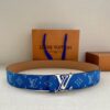 LV A貨藍色Monogram帆布腰帶時尚百搭精品男士皮帶｜歐美奢侈品精品推薦