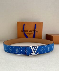 LV A貨藍色Monogram帆布腰帶時尚百搭精品男士皮帶