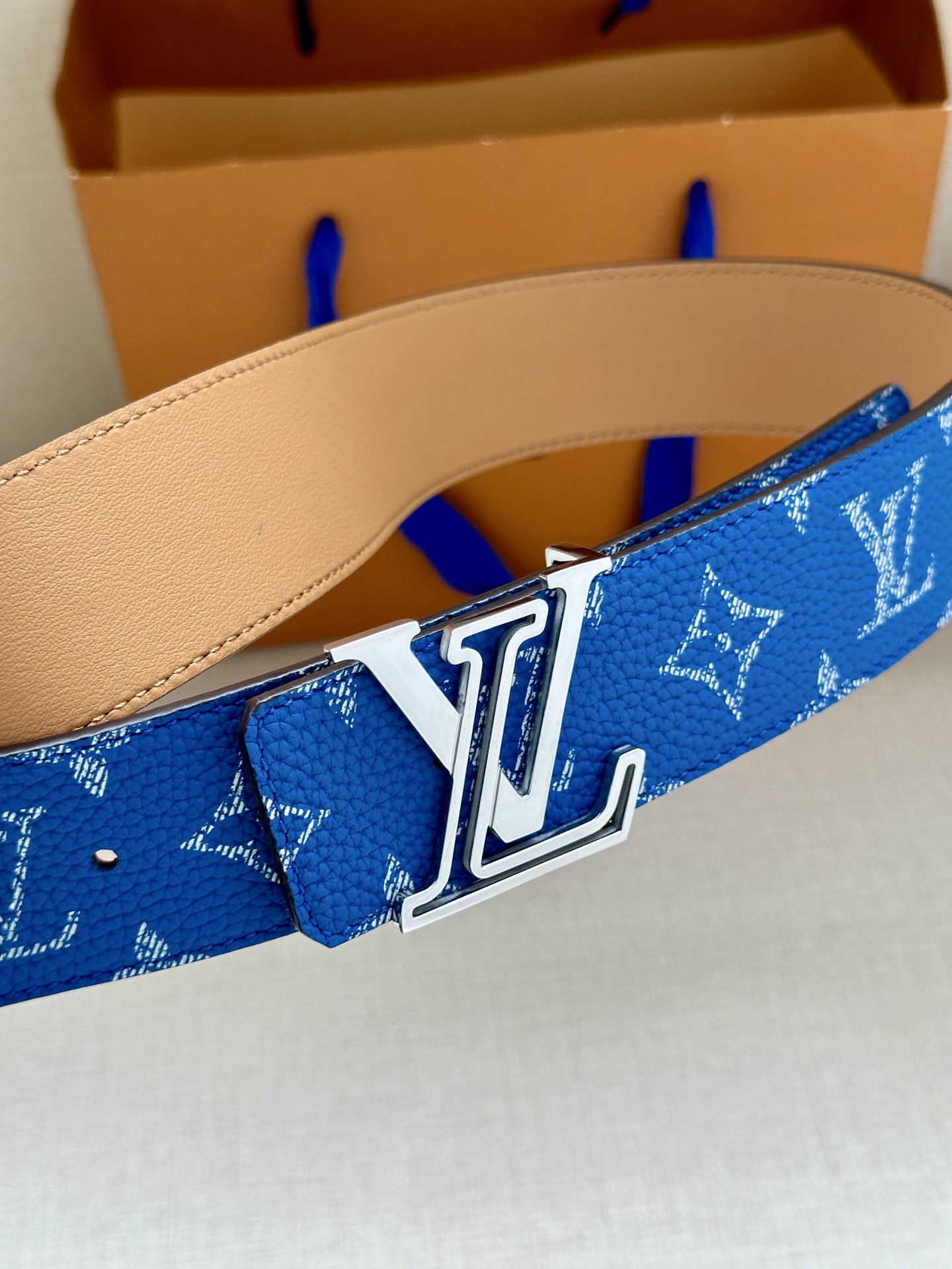 LV A貨藍色Monogram帆布腰帶時尚百搭精品男士皮帶｜歐美奢侈品精品推薦