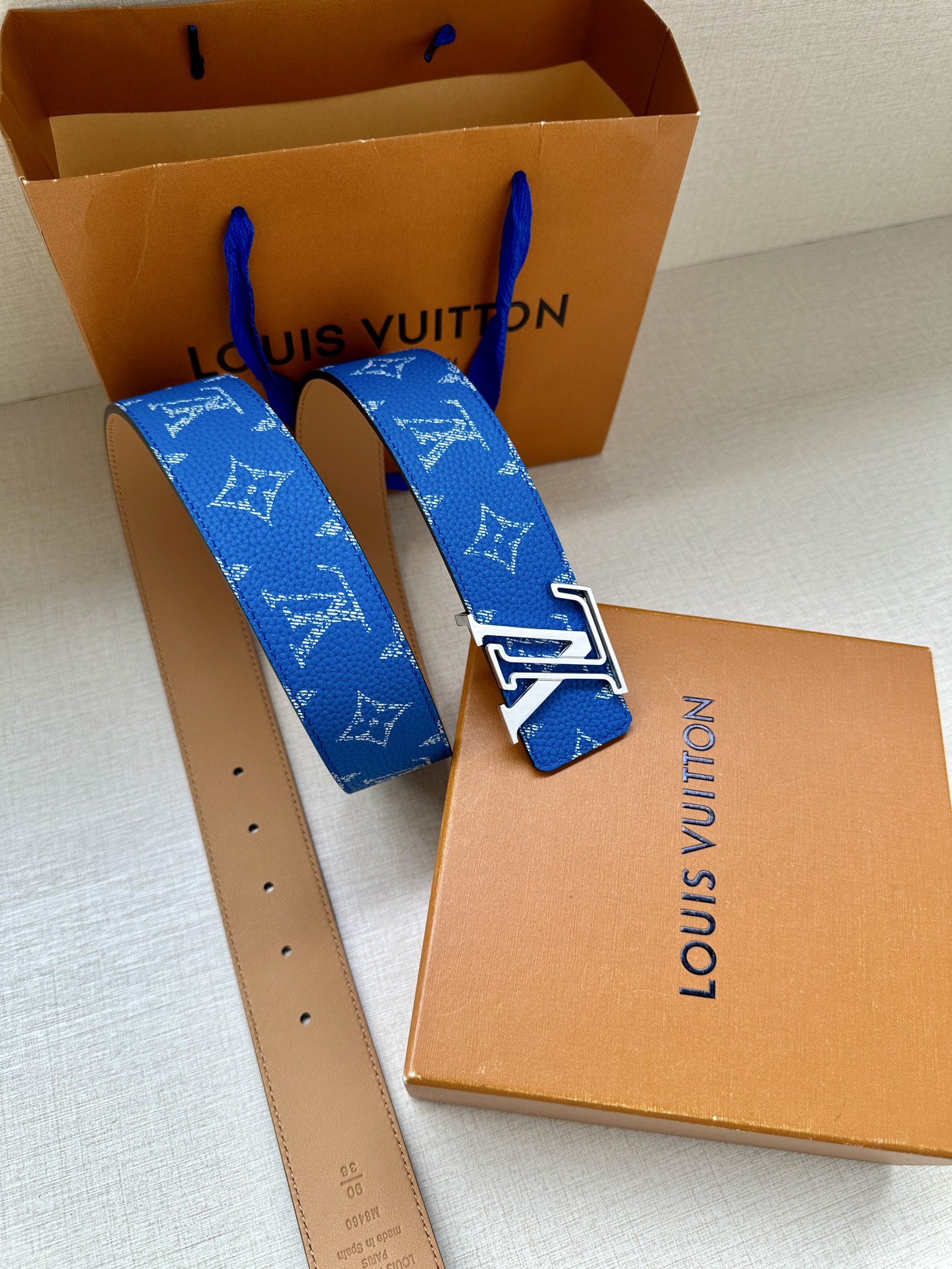 LV A貨藍色Monogram帆布腰帶時尚百搭精品男士皮帶｜歐美奢侈品精品推薦