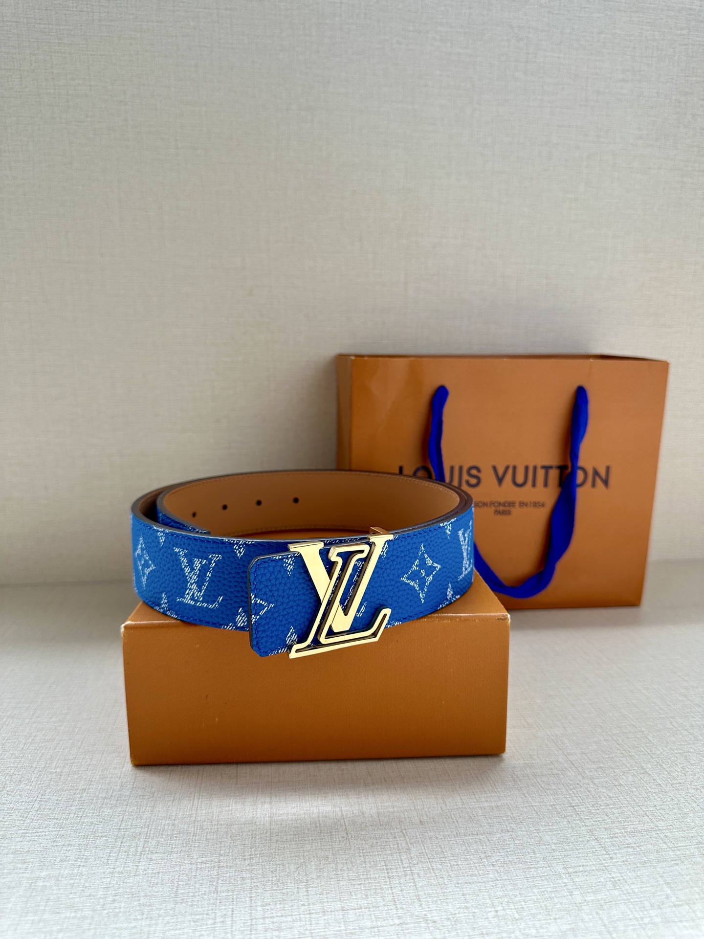 LV A貨藍色Monogram帆布腰帶時尚百搭精品男士皮帶｜歐美奢侈品精品推薦