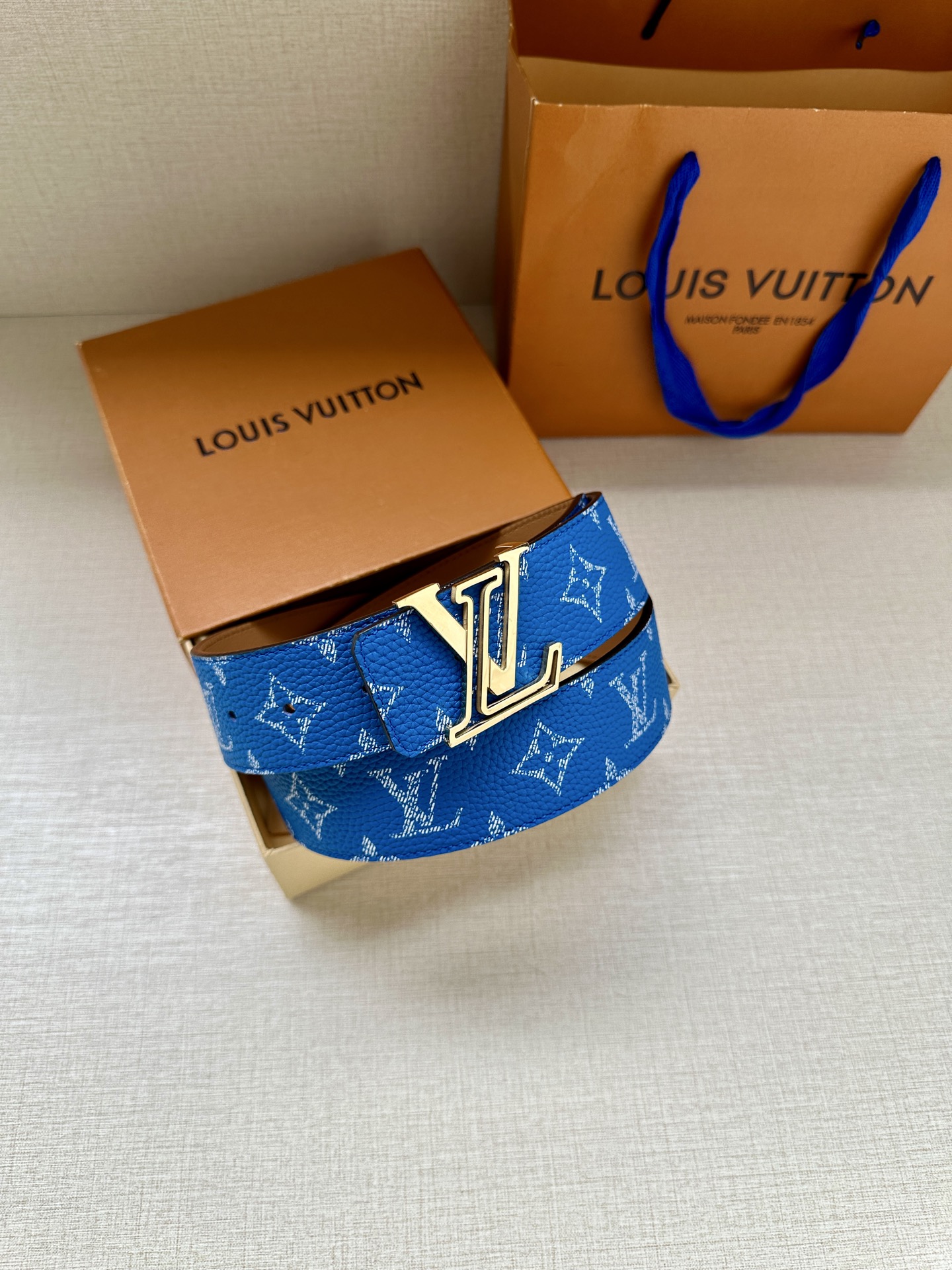 LV A貨藍色Monogram帆布腰帶時尚百搭精品男士皮帶｜歐美奢侈品精品推薦