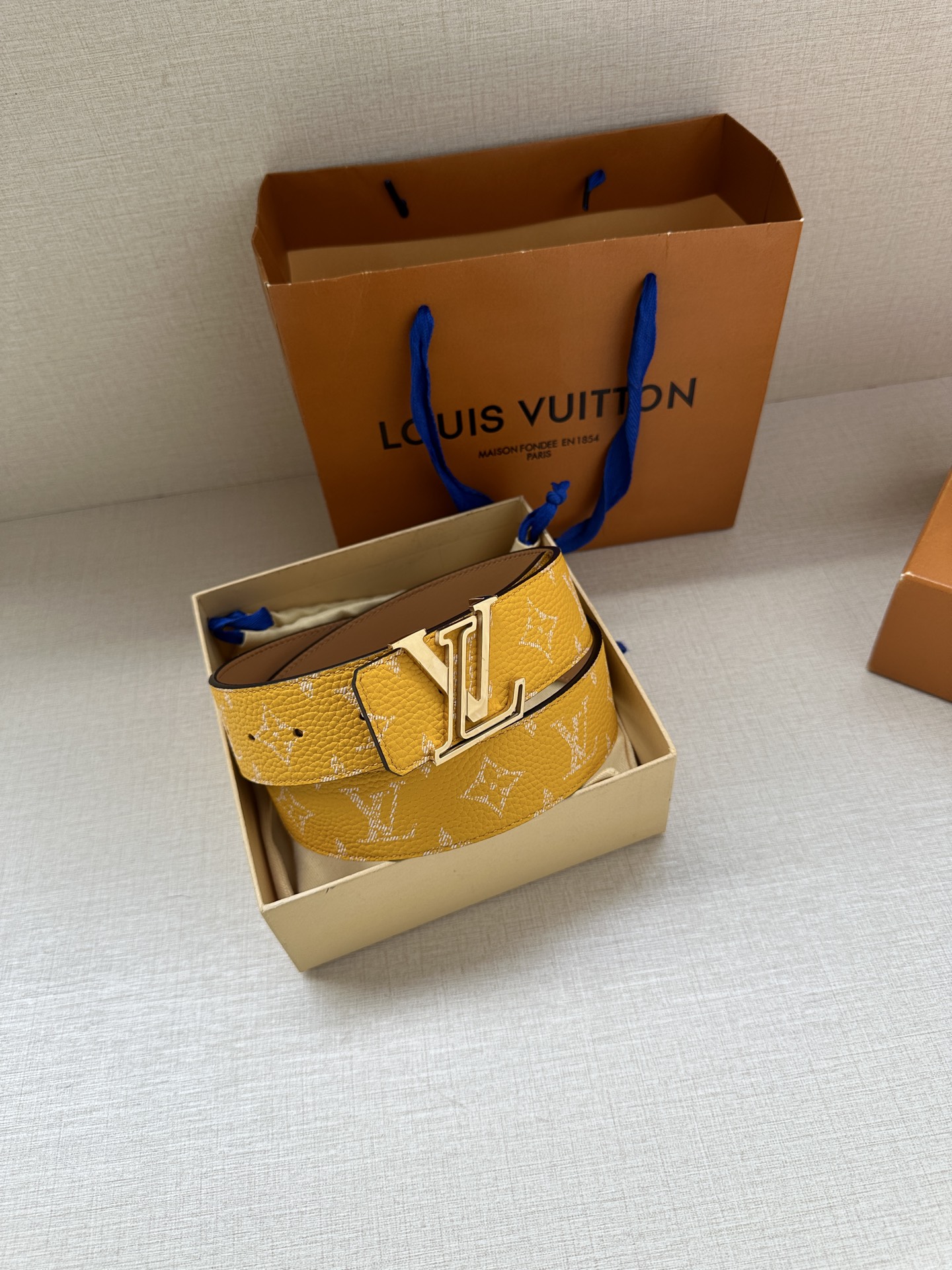 LV 一比一黃色Monogram帆布腰帶 時尚百搭精品男士皮帶｜歐美奢侈品精品推薦