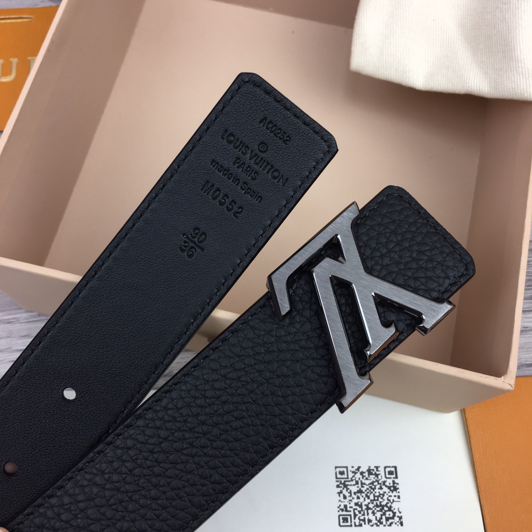 LV 一比一黑色粒面牛皮銀扣腰帶 男士精品時尚皮帶推薦｜歐美奢侈品精品推薦