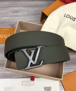 LV 原單墨綠色粒面牛皮銀扣腰帶 男士時尚百搭精品皮帶