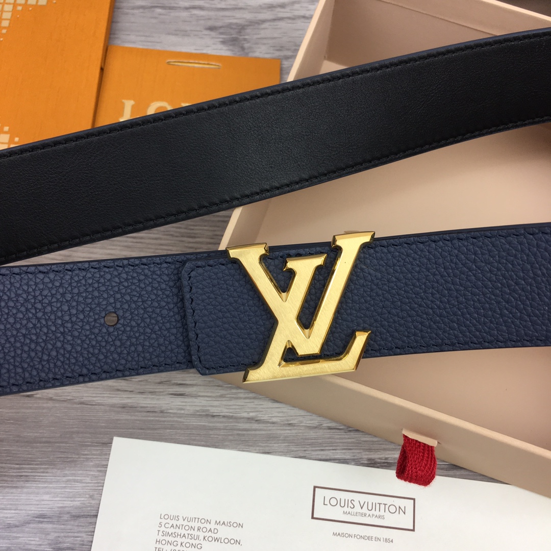 LV 原單深藍色粒面牛皮銀扣腰帶 男士精品百搭皮帶｜歐美奢侈品精品推薦