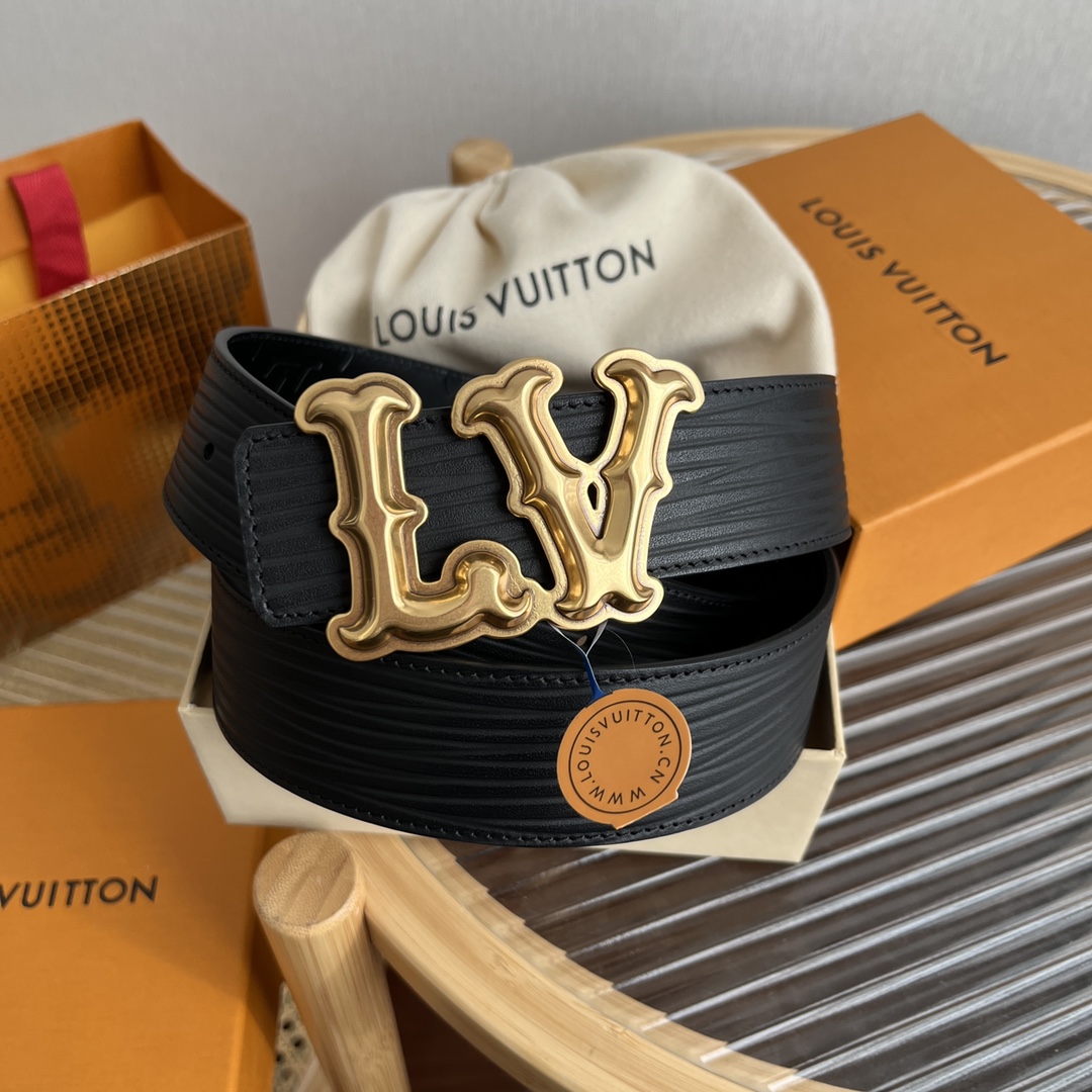 LV 原單復古金扣浮雕黑皮男士精品腰帶百搭款｜歐美奢侈品精品推薦