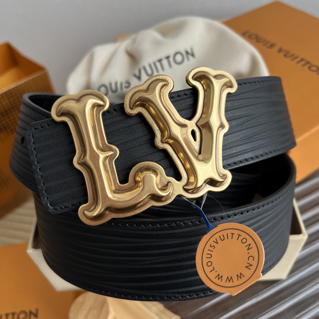 LV 原單復古金扣浮雕黑皮男士精品腰帶百搭款｜歐美奢侈品精品推薦
