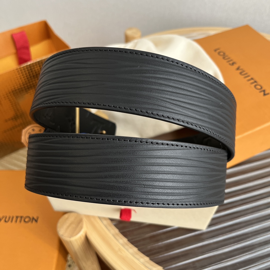 LV 原單復古金扣浮雕黑皮男士精品腰帶百搭款｜歐美奢侈品精品推薦