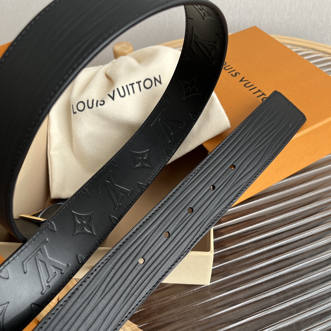 LV 原單復古金扣浮雕黑皮男士精品腰帶百搭款｜歐美奢侈品精品推薦