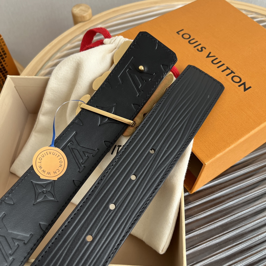LV 原單復古金扣浮雕黑皮男士精品腰帶百搭款｜歐美奢侈品精品推薦