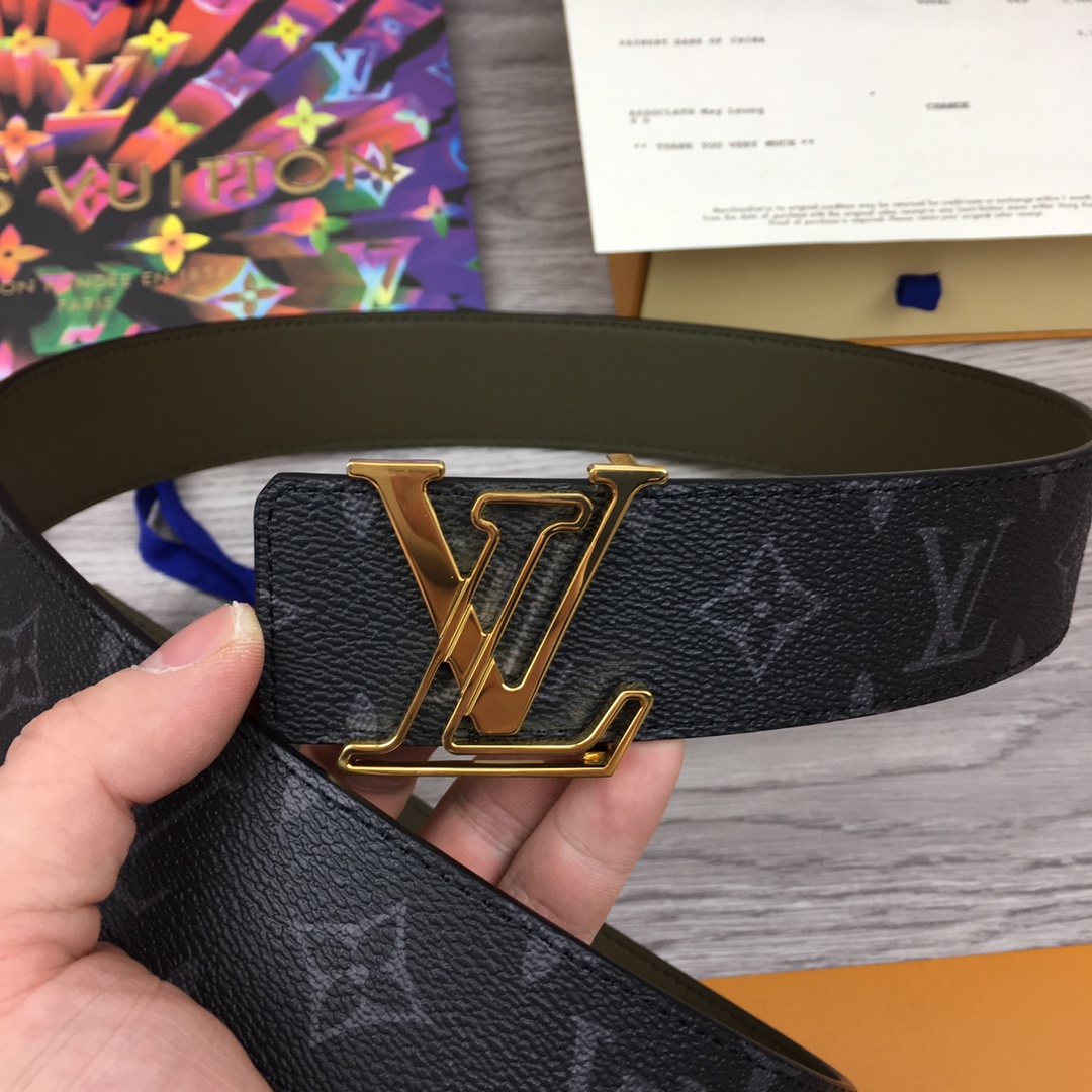 LV 高仿黑灰Monogram金扣男士精品帆布腰帶推薦款｜歐美奢侈品精品推薦